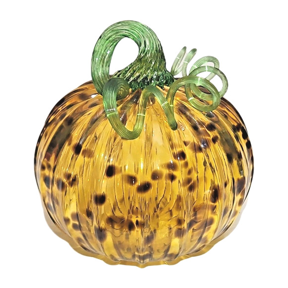 Handblown Glass Amber Pumpkin Halloween Autumn Home Decor Centerpiece 5" - Picture 1 of 5